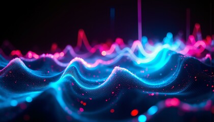 Swirling neon lights, vintage vinyl records, black velvet background, sound waves, nostalgic atmosphere, analog technology, retro vibe, colorful patterns, hypnotic effect, abstract art, music inspired