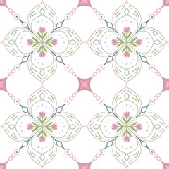 Elegant floral geometric pattern with delicate pastel lines and symmetrical design, perfect for textiles, wallpapers, and decorative printsИллюстрация без названия
