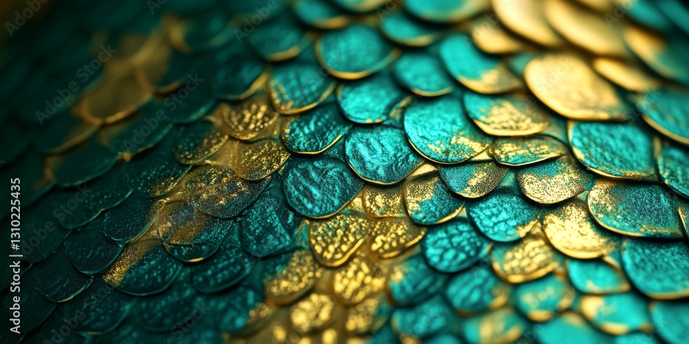 Poster this image showcases a close-up view of vibrant scales in teal and gold. the intricate details highl