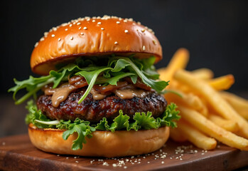 Gourmet Wagyu Burger with Truffle Aioli and Caramelized Onions