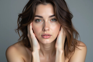 Naklejka premium Radiant Woman After Facial Laser Treatment, Chemical Peel & Dermatology Care 