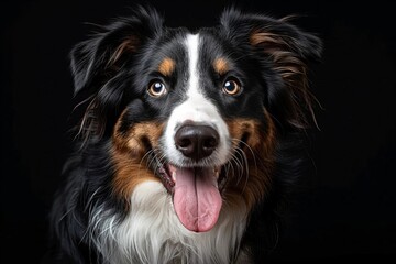 Intense Gaze: Close-Up Shot of a Panting Blue Merle Border Collie with Tongue Out
