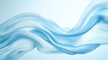 Flowing blue fabric on light background creating elegant waves