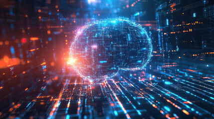 Obraz premium Digital brain network. Technology background AI Generative