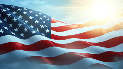 Fototapeta premium Waving american flag under bright sunlight symbolizing patriotism and freedom