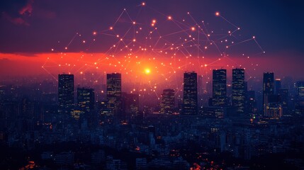Sunset Cityscape Network Connection