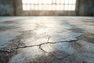 Obraz premium Cracked Concrete Floor and Natural Light Streaming Through the Window