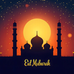 Eid Harmony Illuminated Mosque and Celestial Beauty.