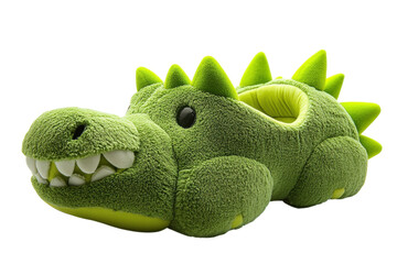 Naklejka premium Fun and cozy green dinosaur slippers perfect for relaxing at home on a chilly day