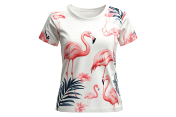 Stylish short-sleeve shirt featuring flamingo prints and tropical foliage design in vibrant colors