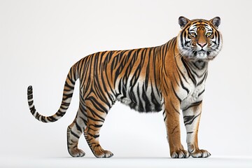 Obraz premium Elegant tiger standing, showcasing vibrant stripes and a majestic posture