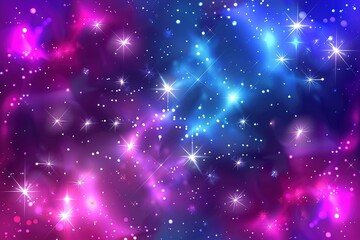 Obraz premium Vibrant and colorful cosmic scene with stars and glowing particles across the sky