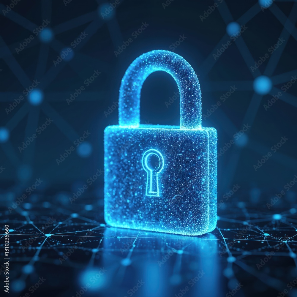 Fototapete digital cyber security concept on blue tech background. padlock icon as metaphor of data protection 
