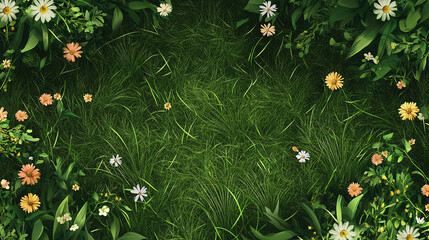 Lush Green Meadow with Flowers