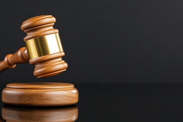 Wooden and gold judge's gavel close-up