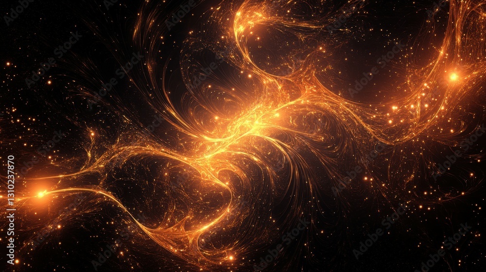 Poster dynamic wave patterns with glowing particles in a dark atmosphere