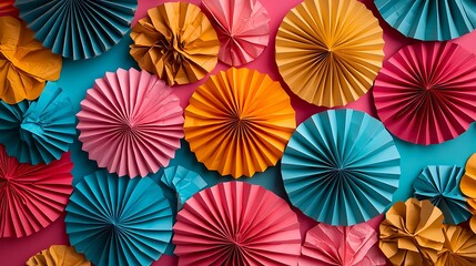 Colorful Paper Fans Vibrant Background Texture Party Supplies Craft DIY