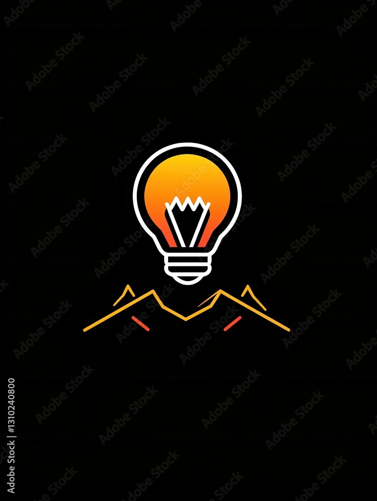 Poster glowing light bulb icon with minimalist design featuring bright yellow highlights and a clean style 