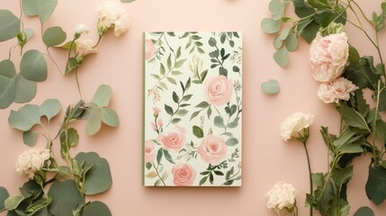 Floral Notebook on Pink Background