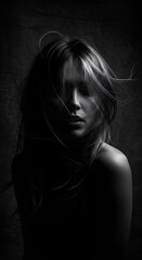 Obraz premium Mysterious Woman in Black Veil: A Dramatic Monochrome Portrait 