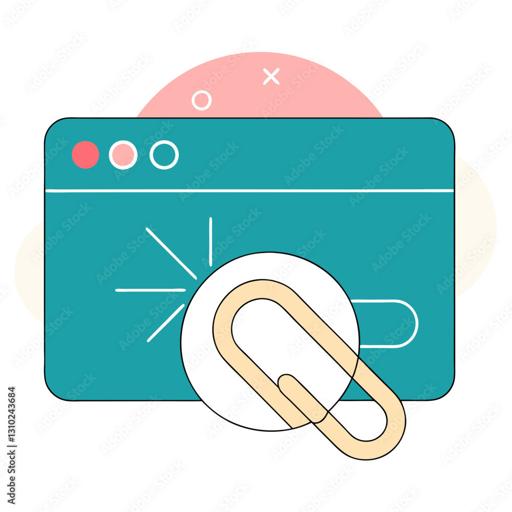 Poster click-icon interaction with attachment symbol, digital communication concept