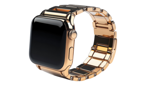 Elegant gold smartwatch showcasing modern design and sleek functionality in a studio setting with neutral background - Powered by Adobe