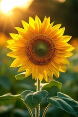 Golden sunflower glows sunset field vibrant nature