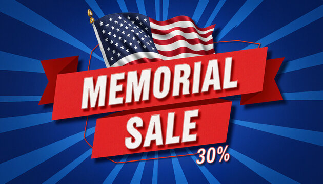 Bold Memorial Day sale flyer design featuring patriotic elements and discount banner