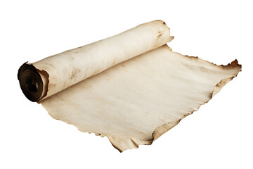 aged rolled parchment scroll with vintage texture and burnt edges isolated png transparent cutout