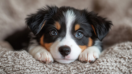 fluffy puppies cuddling, with color background