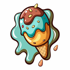 Colorful ice cream cone with chocolate and sprinkles on a white background