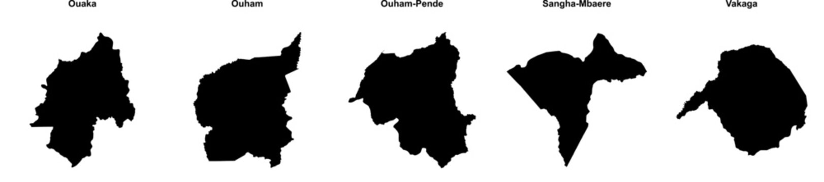 Ouaka, Ouham, Ouham-Pende, Sangha-Mbaere, Vakaga outline maps