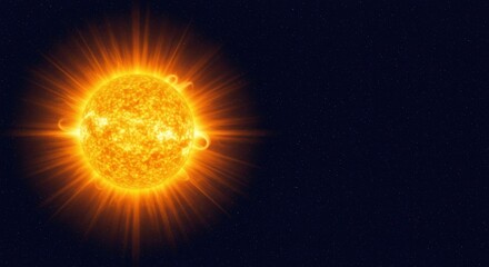 Fototapeta premium The blazing surface of the sun radiates energy, with a spectacular solar corona extending into space.