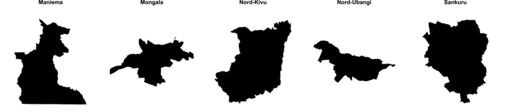 Maniema, Mongala, Nord-Kivu, Nord-Ubangi, Sankuru outline maps
