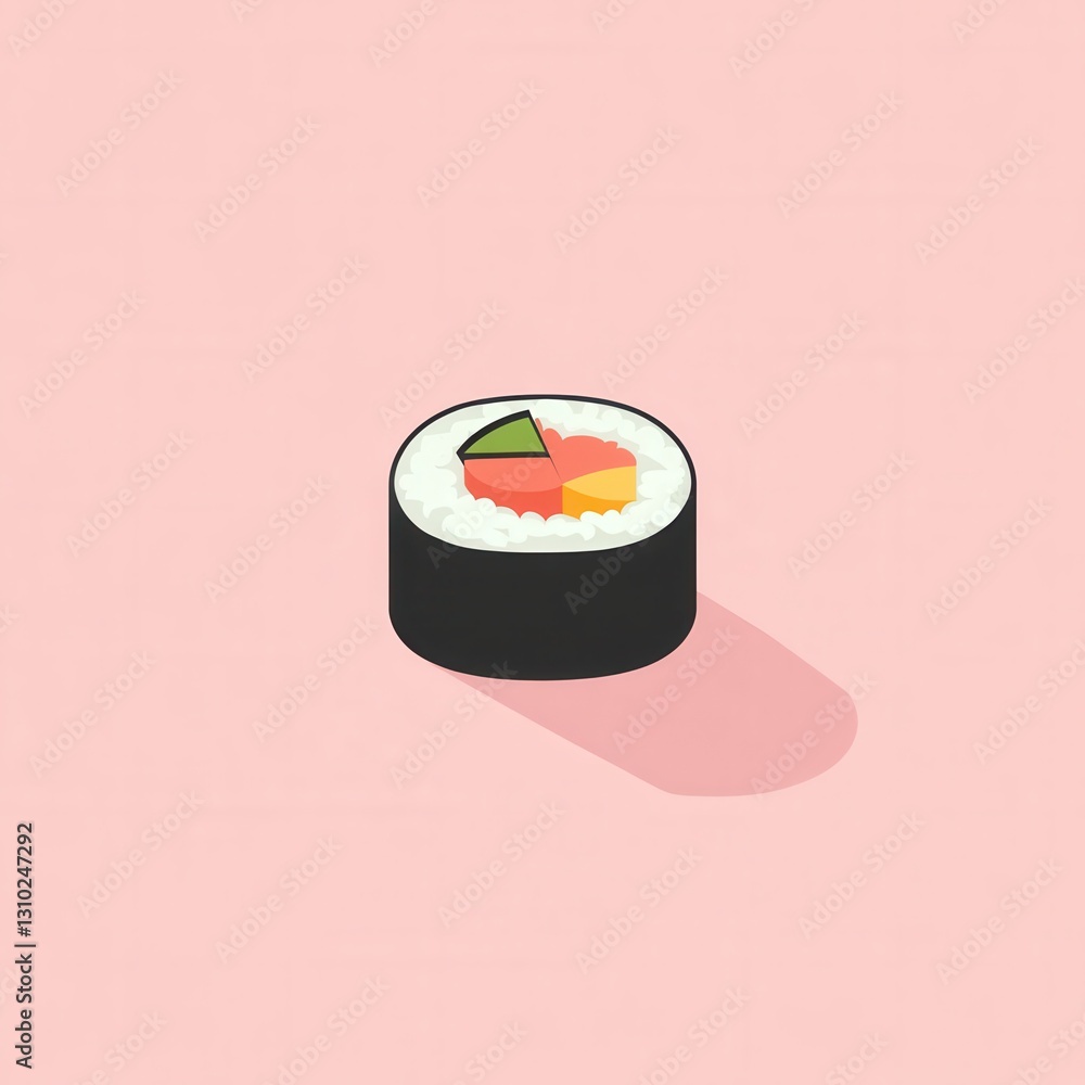 Poster Flat sushi roll icon designed in a clean minimal style featuring pastel tones and elements of traditional Japanese cuisine