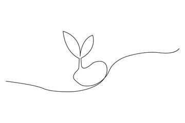 W Growth plant tree drawing single line art from line vector art isolated white background, vector illustrasion