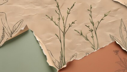 sustainability concept with seedlings growing through torn recycled paper for green marketing and ecological awareness materials