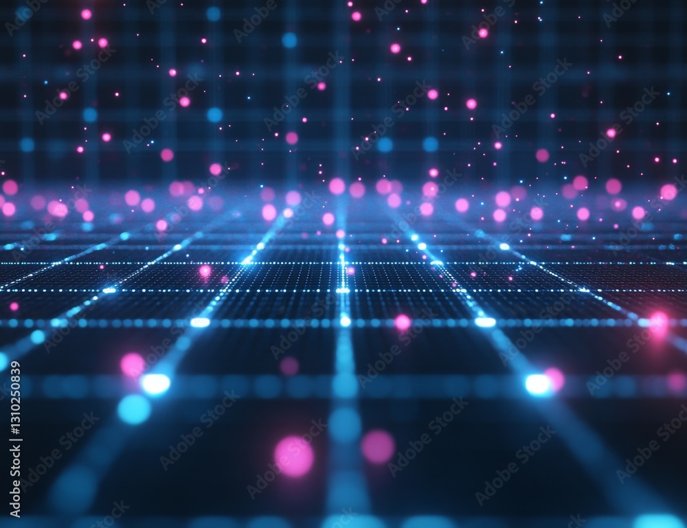 Aufkleber futuristic data grid network with glowing particles