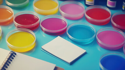 Vibrant bacterial cultures in petri dishes for scientific experiments and education