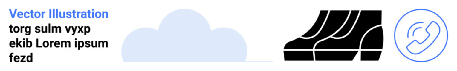 Black boots and circular blue icon alongside a minimal cloud graphic. Ideal for fashion, technology, networking, outdoor travel, branding, creativity, flat landing page banner