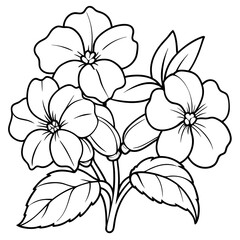 Detailed line art of blooming flowers with leaves, ideal for coloring