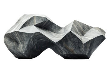 Unique abstract stone sculpture displayed in a modern art gallery showcasing intricate textures and natural materials