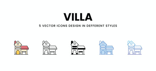 Villa vector icons set stock illustration.