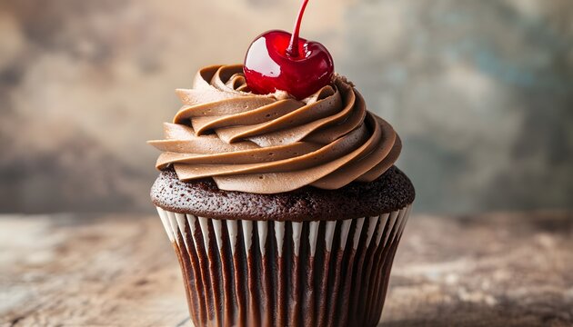 Delicious Chocolate Cupcake Topped With A Cherry