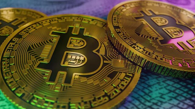 Bitcoin on Dollar and Cryptocurrency Meets Traditional Finance, 3d animation