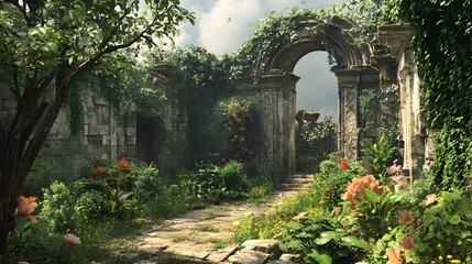 Fototapeta premium An enchanted garden set amidst the ruins