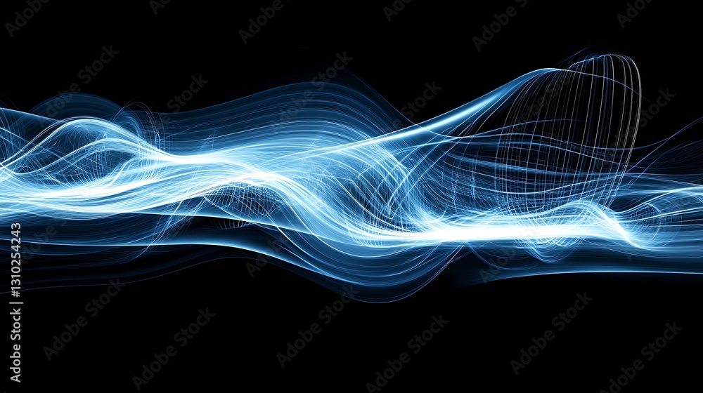 Poster abstract glowing blue wave effect on black background dynamic flow