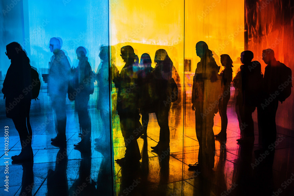 Aufkleber people queue up waiting for stores to open for shopping generative ai