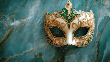 Venetian mask on teal marble