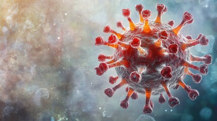 Detailed close-up of colorful coronavirus model with spikes.